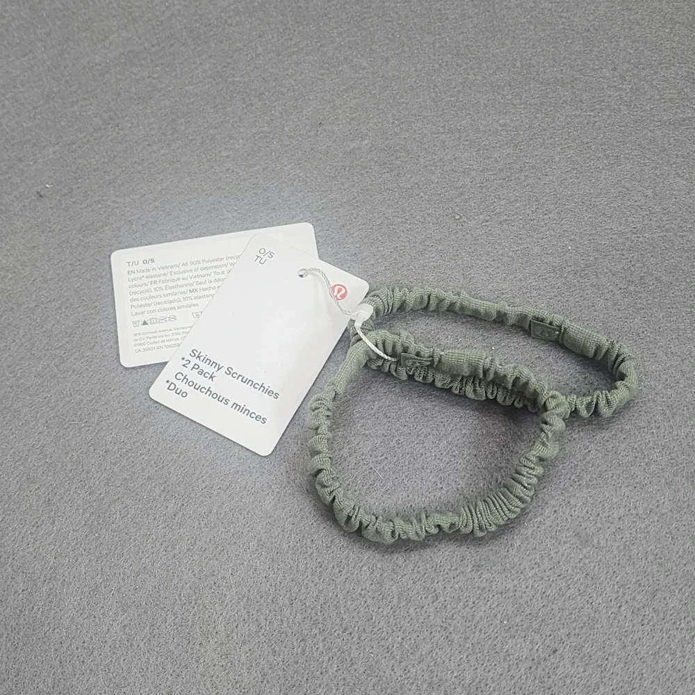 lululemon Skinny Scrunchies 2 Pack Olive Green Athletic Hair Ties OS NWT